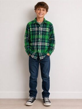 3/$25 GapKids Green Plaid Flannel Cotton Button Front Shirt Size 10 L